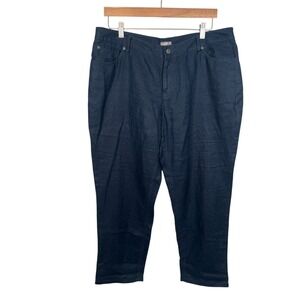 J. Jill 100% Linen Pants Size 16 Petite Navy Blue‎ Lagenlook Coastal Wide Leg